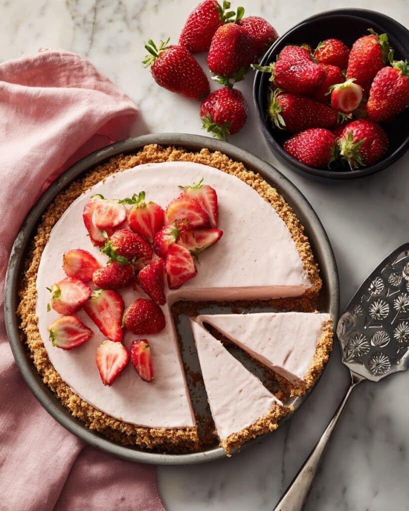 Easy No-Bake Strawberry Cheesecake Pie with Fresh or Frozen Berries Recipe
