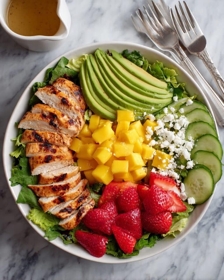 Mango Chicken Salad with Feta, Strawberries, and Honey Dijon Balsamic Dressing Recipe