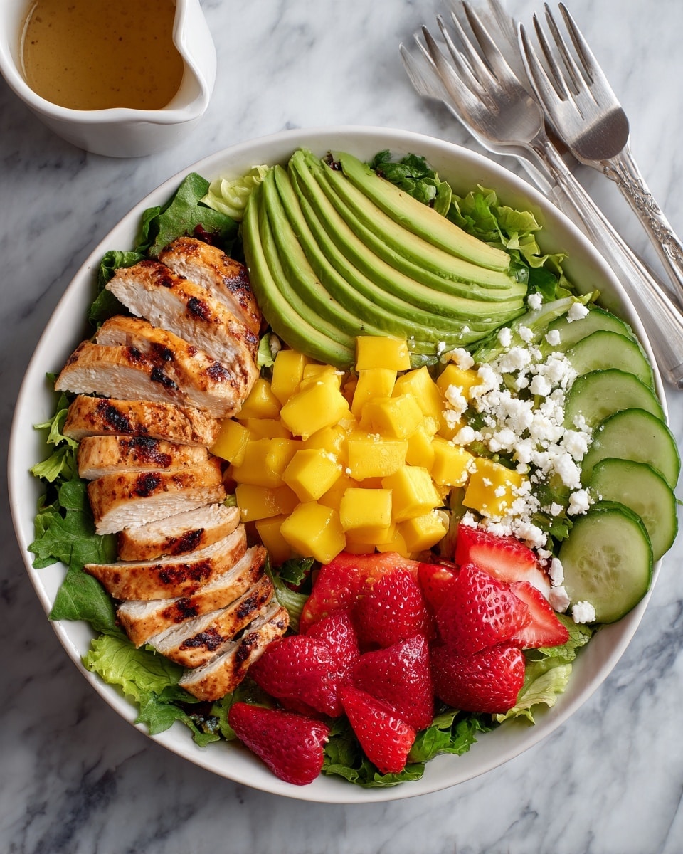Mango Chicken Salad with Feta, Strawberries, and Honey Dijon Balsamic Dressing Recipe