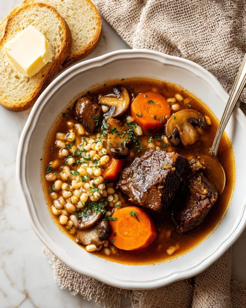 Vegetable Beef, Barley and Mushroom Soup Recipe